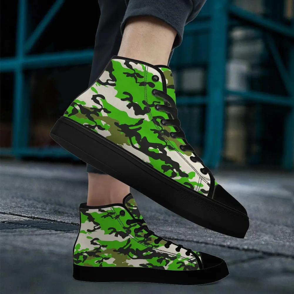 Men's Women's Green Camouflage High Top Canvas Shoes Camo High Top Sneakers Lace Up Casual Shoes Gifts for Men Women