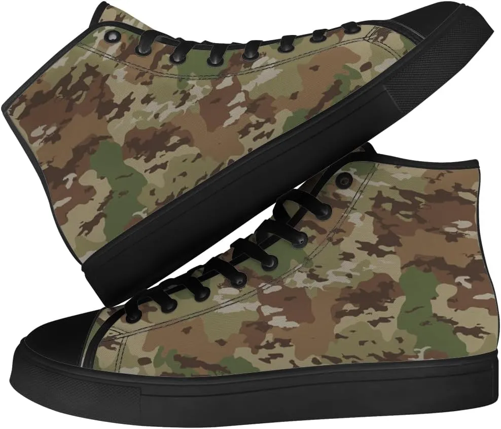 Men's Women's Green Camouflage High Top Canvas Shoes Camo High Top Sneakers Lace Up Casual Shoes Gifts for Men Women