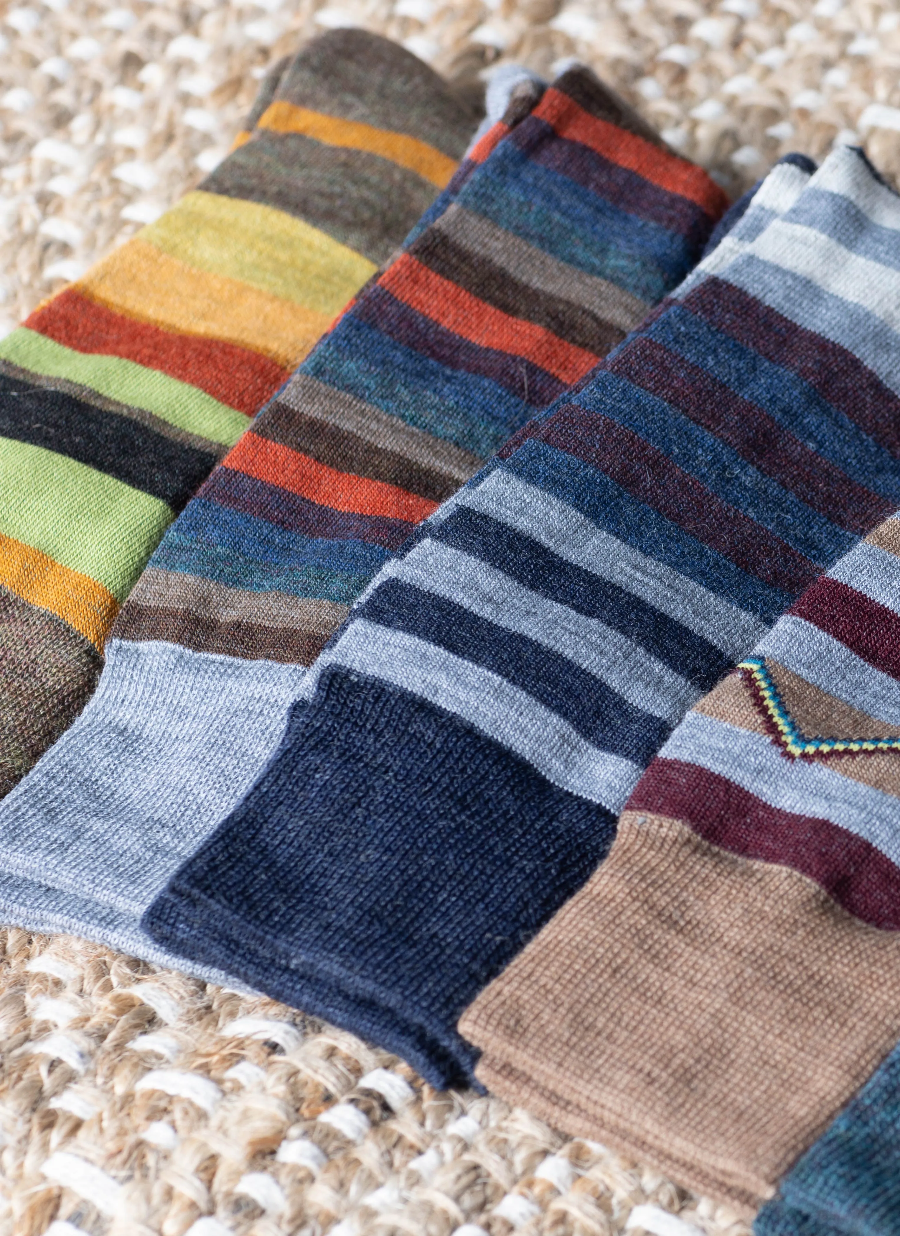 Merino Wool Multi Stripe Cushion Foot Sock in Taupe
