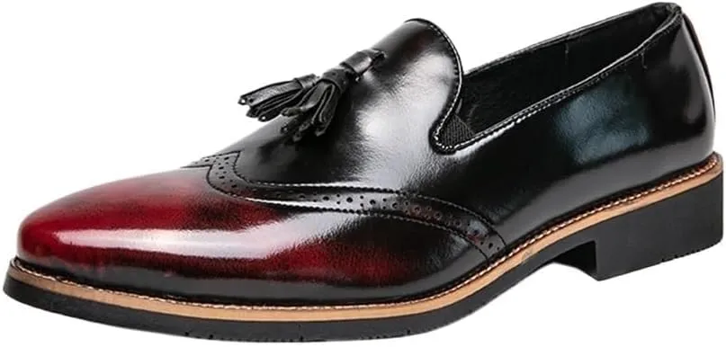 Oxford Slip-On Business Leather Dress Shoes for Men Formal Comfortable Non Slip Loafers Round Toe Office Wedding Work Shoes