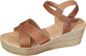 Platform Wedge Sandals Women Cross Strappy Open Toe Ankle Strap Retro Wedge Sandals Summer Dress Shoes Slip on Comfortable Non Slip Sandals Summer