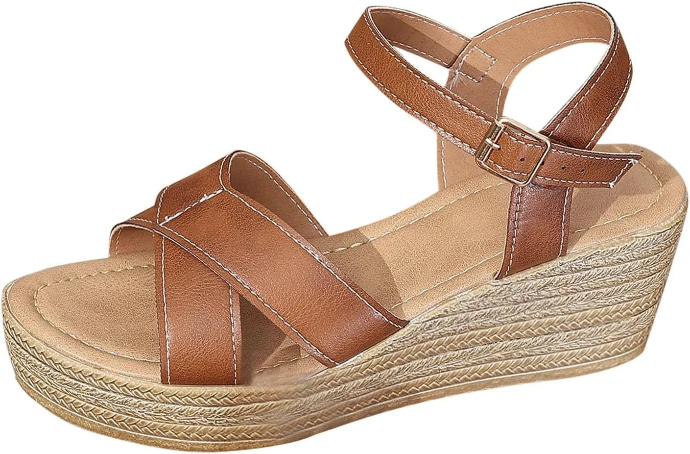 Platform Wedge Sandals Women Cross Strappy Open Toe Ankle Strap Retro Wedge Sandals Summer Dress Shoes Slip on Comfortable Non Slip Sandals Summer