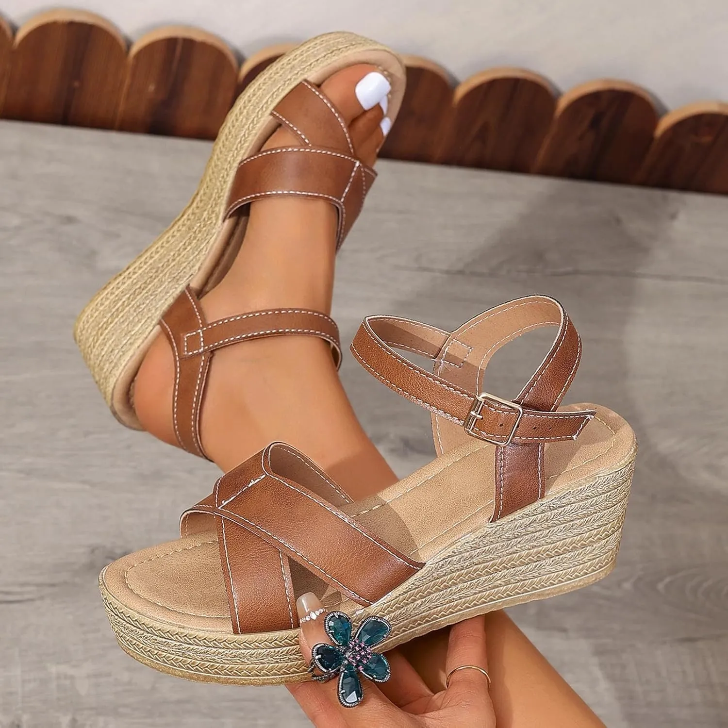 Platform Wedge Sandals Women Cross Strappy Open Toe Ankle Strap Retro Wedge Sandals Summer Dress Shoes Slip on Comfortable Non Slip Sandals Summer