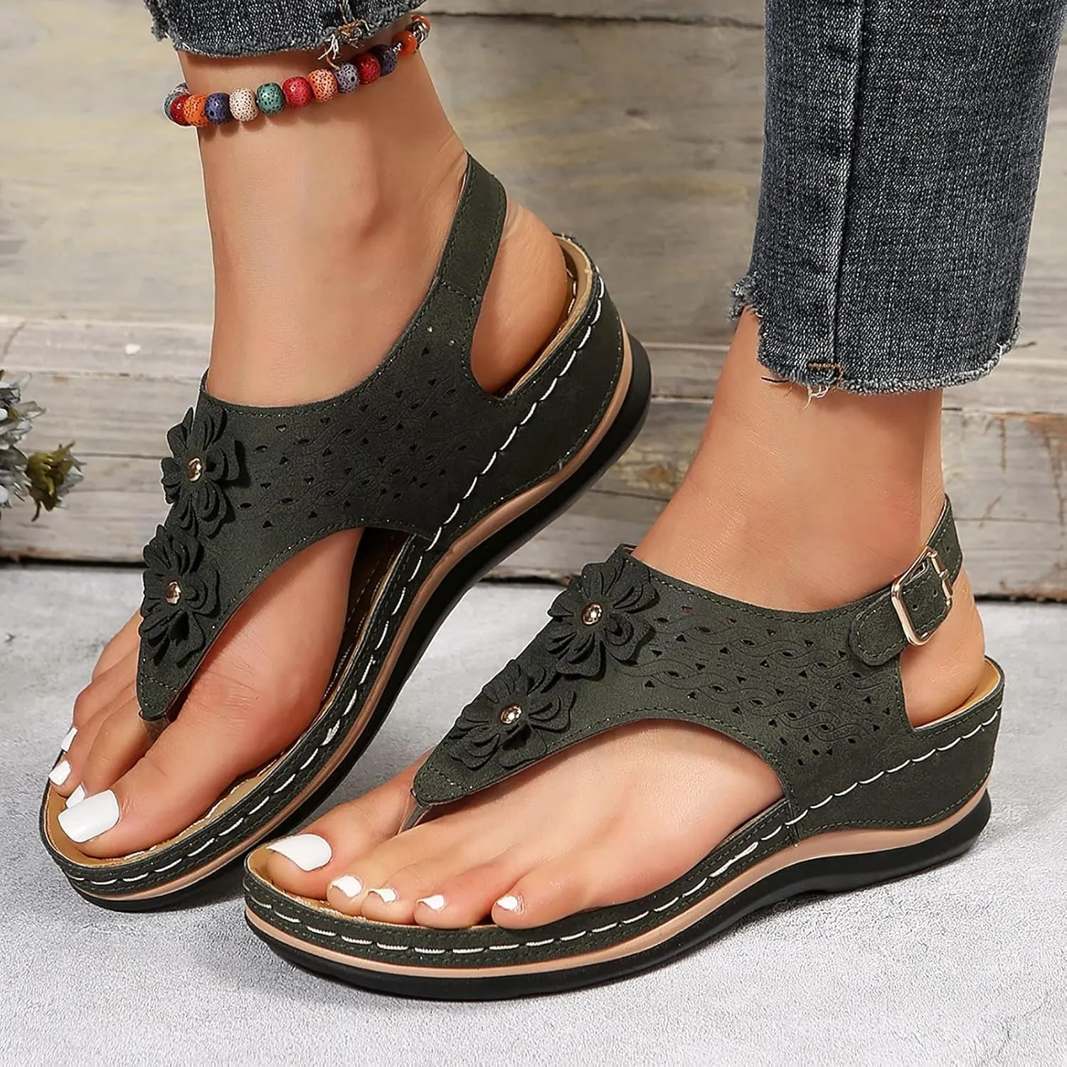 Sandals for Women Dressy comfort Walking Width Casual Summer Slide Shoes Beach Flat Slip On Sandles