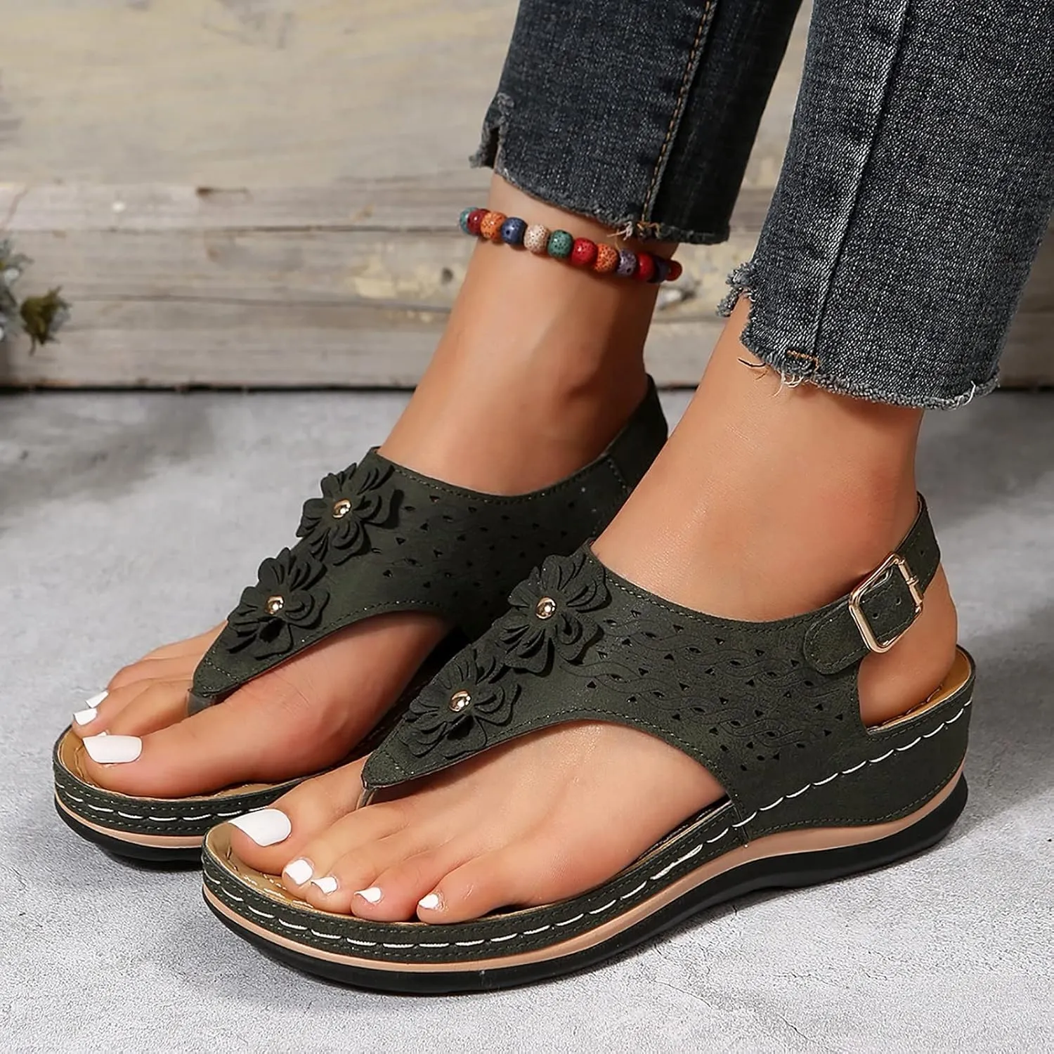 Sandals for Women Dressy comfort Walking Width Casual Summer Slide Shoes Beach Flat Slip On Sandles