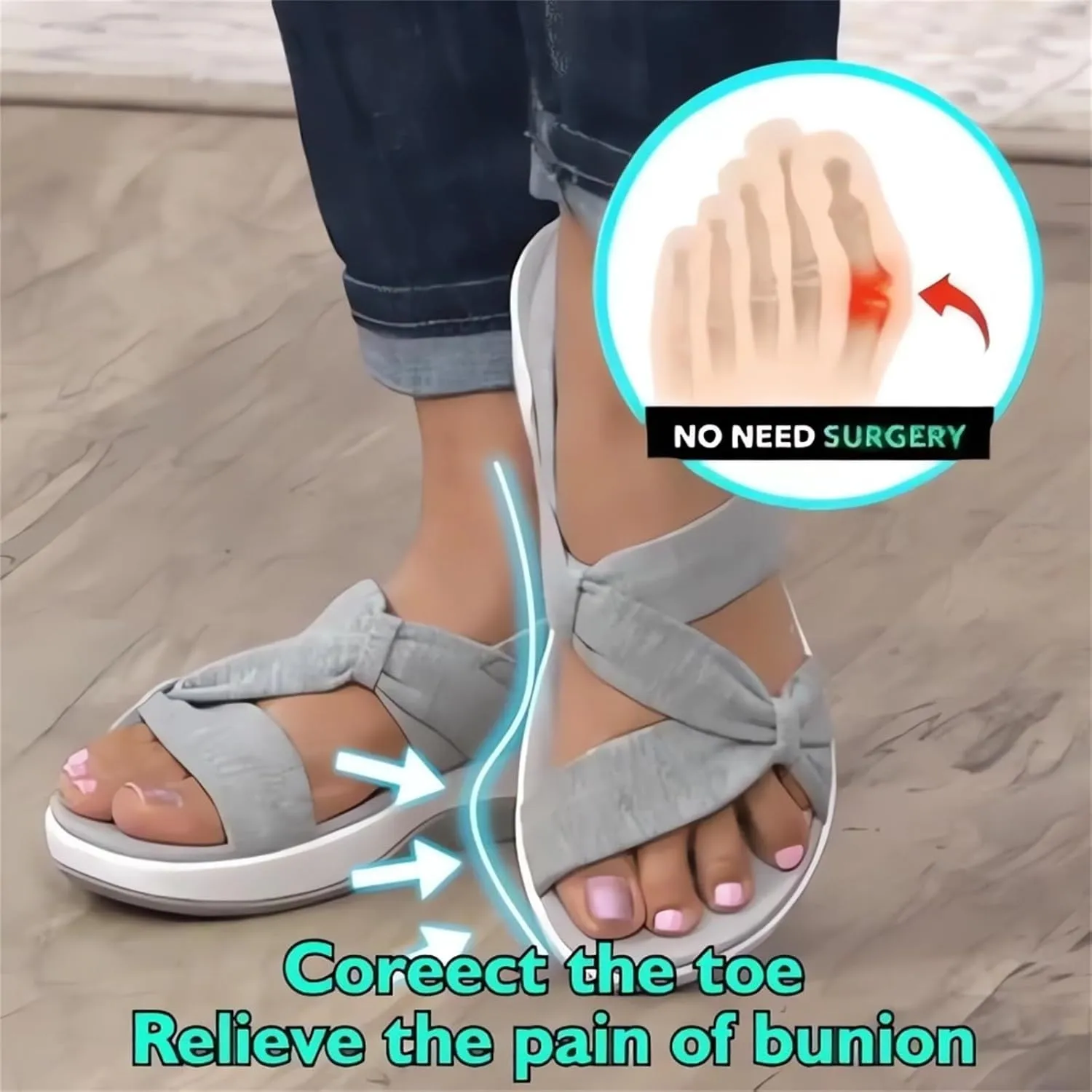 Smoneyful Women's Summer Orthopedic Arch Support Platform Wedges Strappy Comfortable Casual Walking Sandals Soft Cushion Ankle Strap Wide Fit Beach Sport Slippers Flats