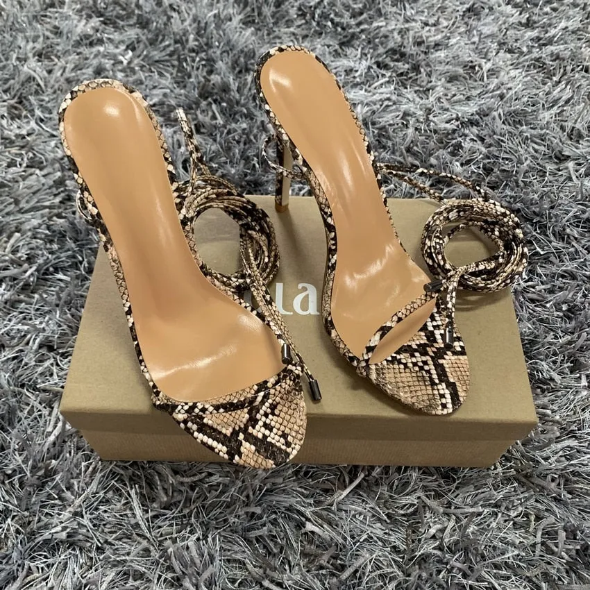 Strappy Snakeskin High Heels