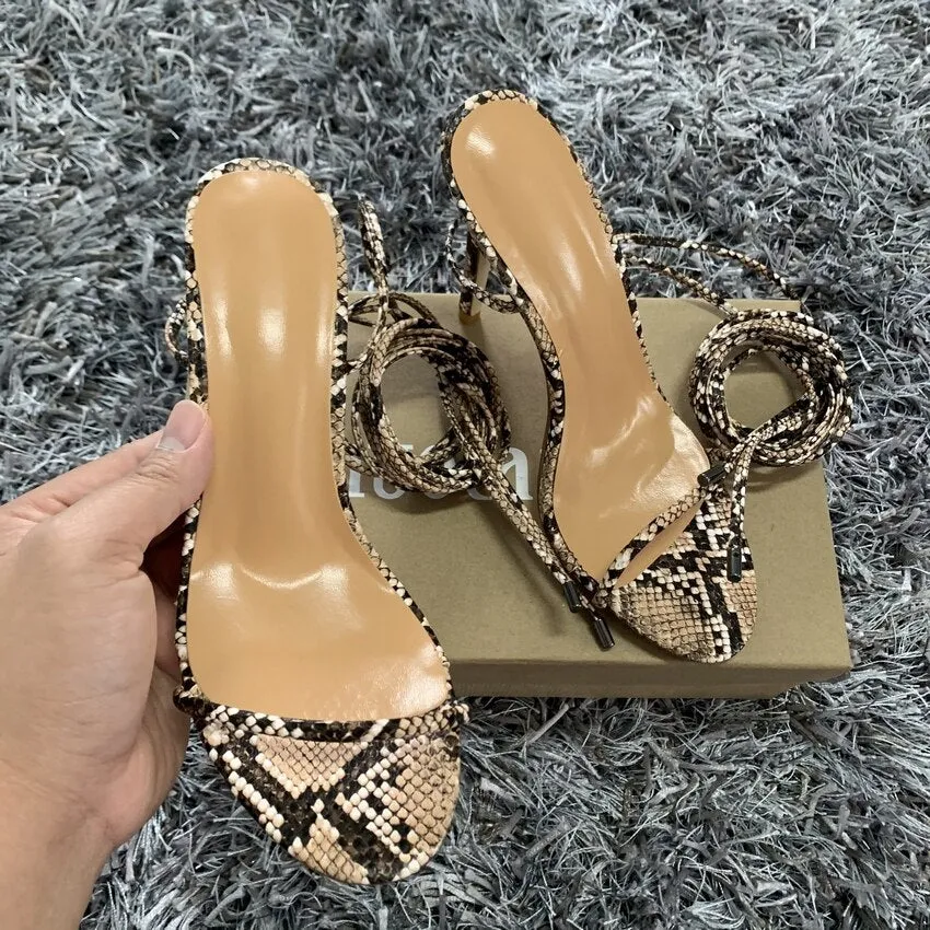 Strappy Snakeskin High Heels