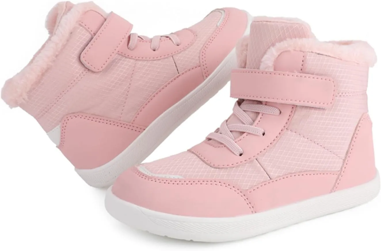 Toddler Big Kids Winter Snow Wide Toe Box Slip Drop Sole Ankle Boots Fur Lined Barefoot Winter Snow Insulated Boots