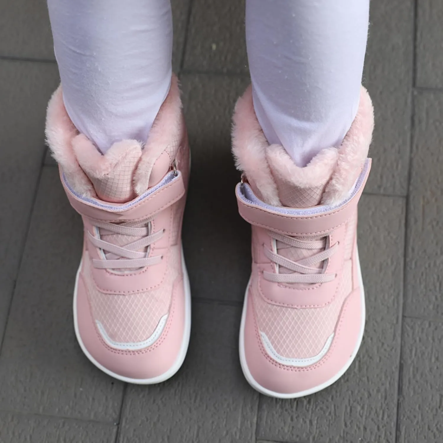 Toddler Big Kids Winter Snow Wide Toe Box Slip Drop Sole Ankle Boots Fur Lined Barefoot Winter Snow Insulated Boots