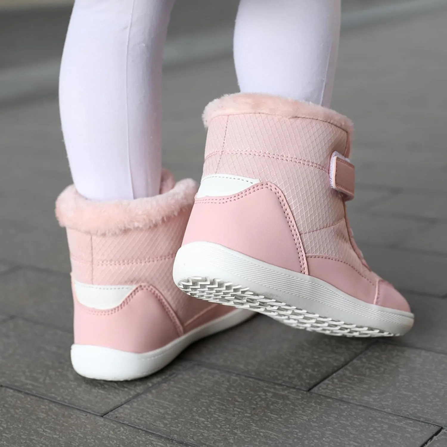 Toddler Big Kids Winter Snow Wide Toe Box Slip Drop Sole Ankle Boots Fur Lined Barefoot Winter Snow Insulated Boots