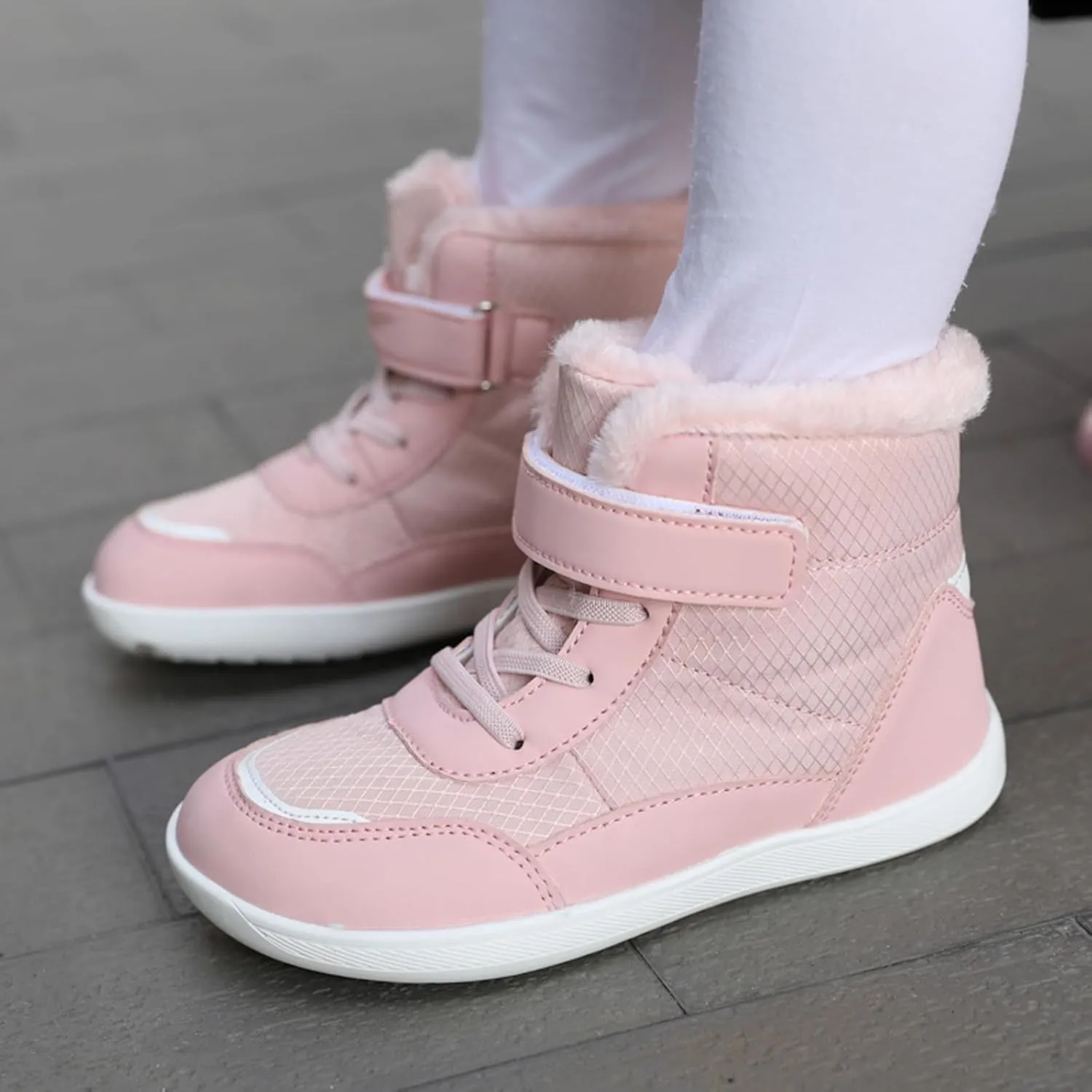 Toddler Big Kids Winter Snow Wide Toe Box Slip Drop Sole Ankle Boots Fur Lined Barefoot Winter Snow Insulated Boots
