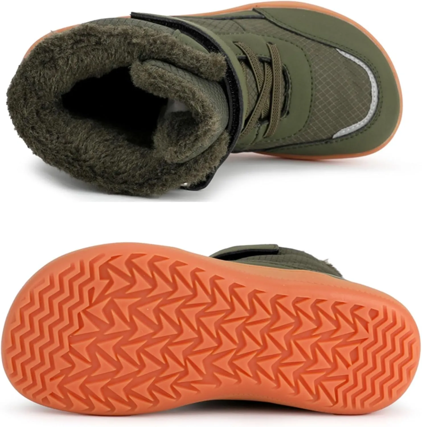 Toddler Big Kids Winter Snow Wide Toe Box Slip Drop Sole Ankle Boots Fur Lined Barefoot Winter Snow Insulated Boots