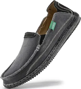 VILOCY Mens Slip on Deck Shoes Zero Drop Casual Canvas Loafer Vintage Flat Boat Shoes