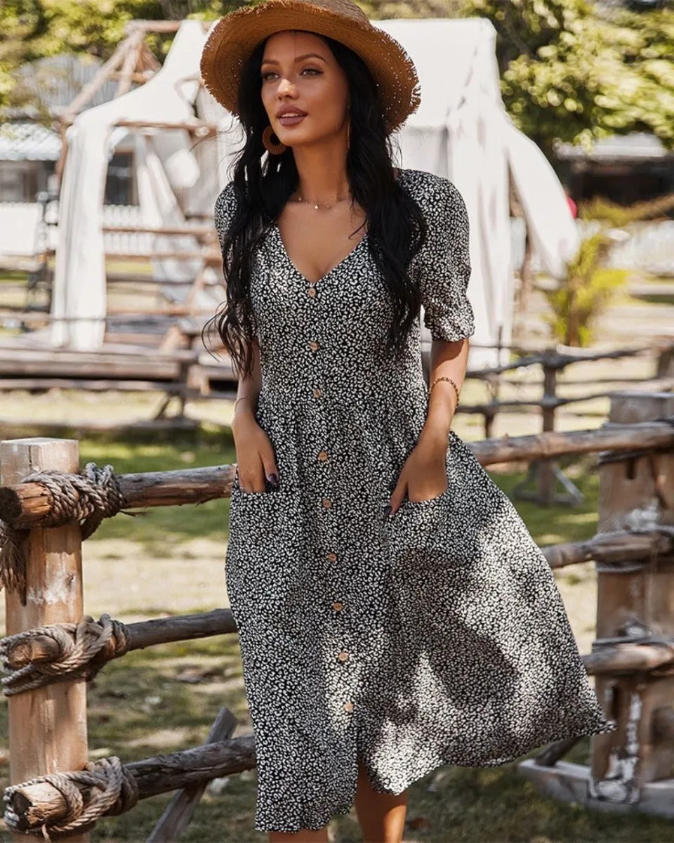 Vintage Inspired Cheetah Dress - Black