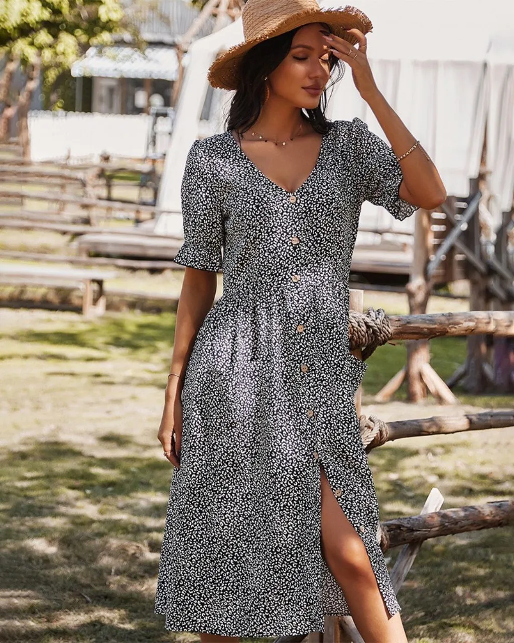 Vintage Inspired Cheetah Dress - Black