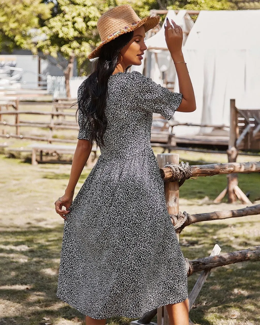 Vintage Inspired Cheetah Dress - Black