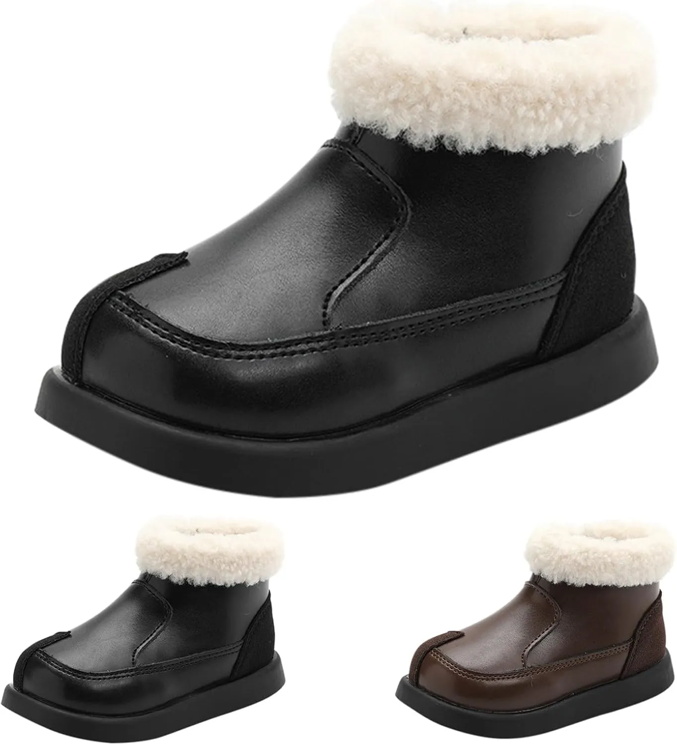 Warm Ankle Winter Boots for Girls Kids Soft Plush ining Fr Collar Zipper Snow Bootie Indoor Outdoor Warm Shoes