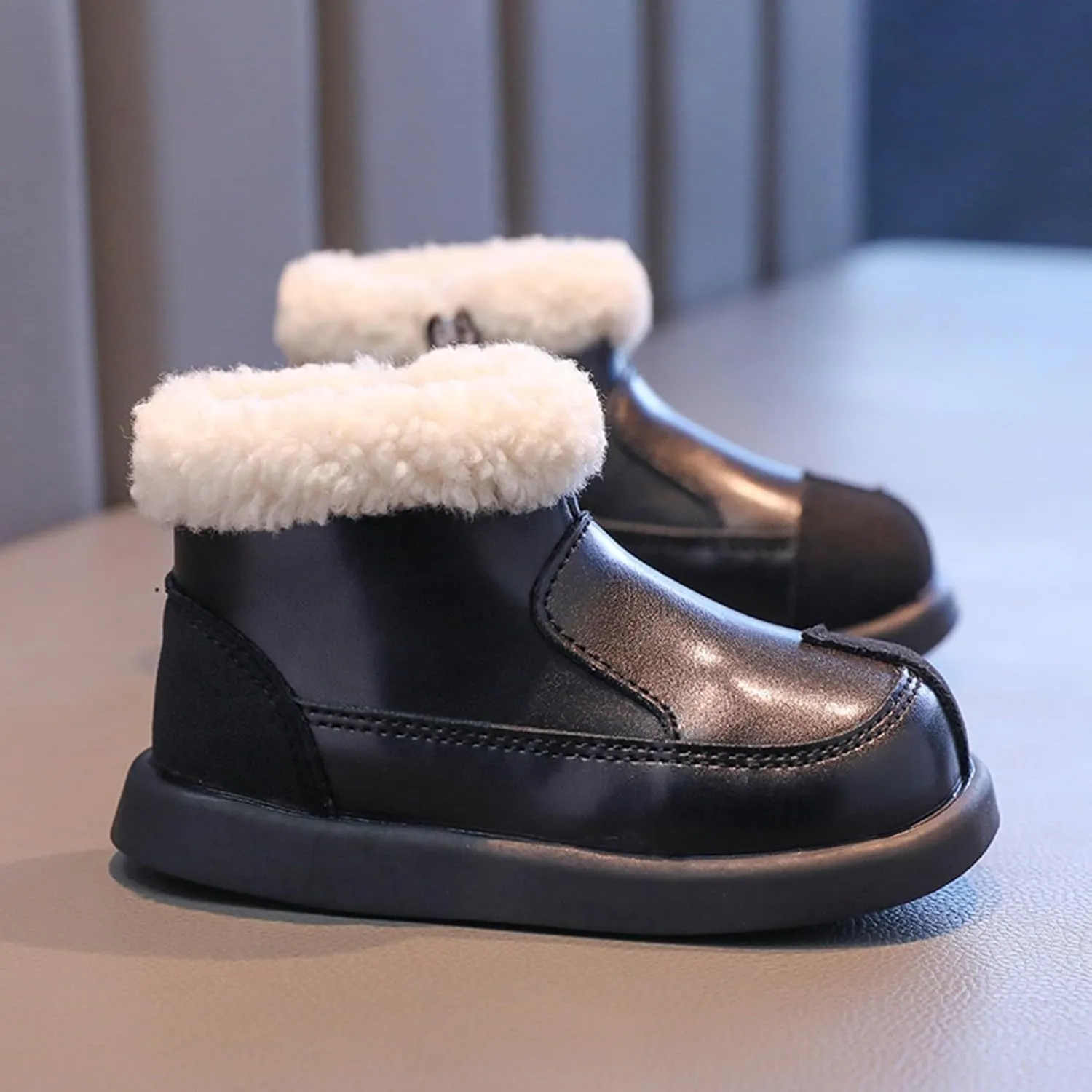 Warm Ankle Winter Boots for Girls Kids Soft Plush ining Fr Collar Zipper Snow Bootie Indoor Outdoor Warm Shoes