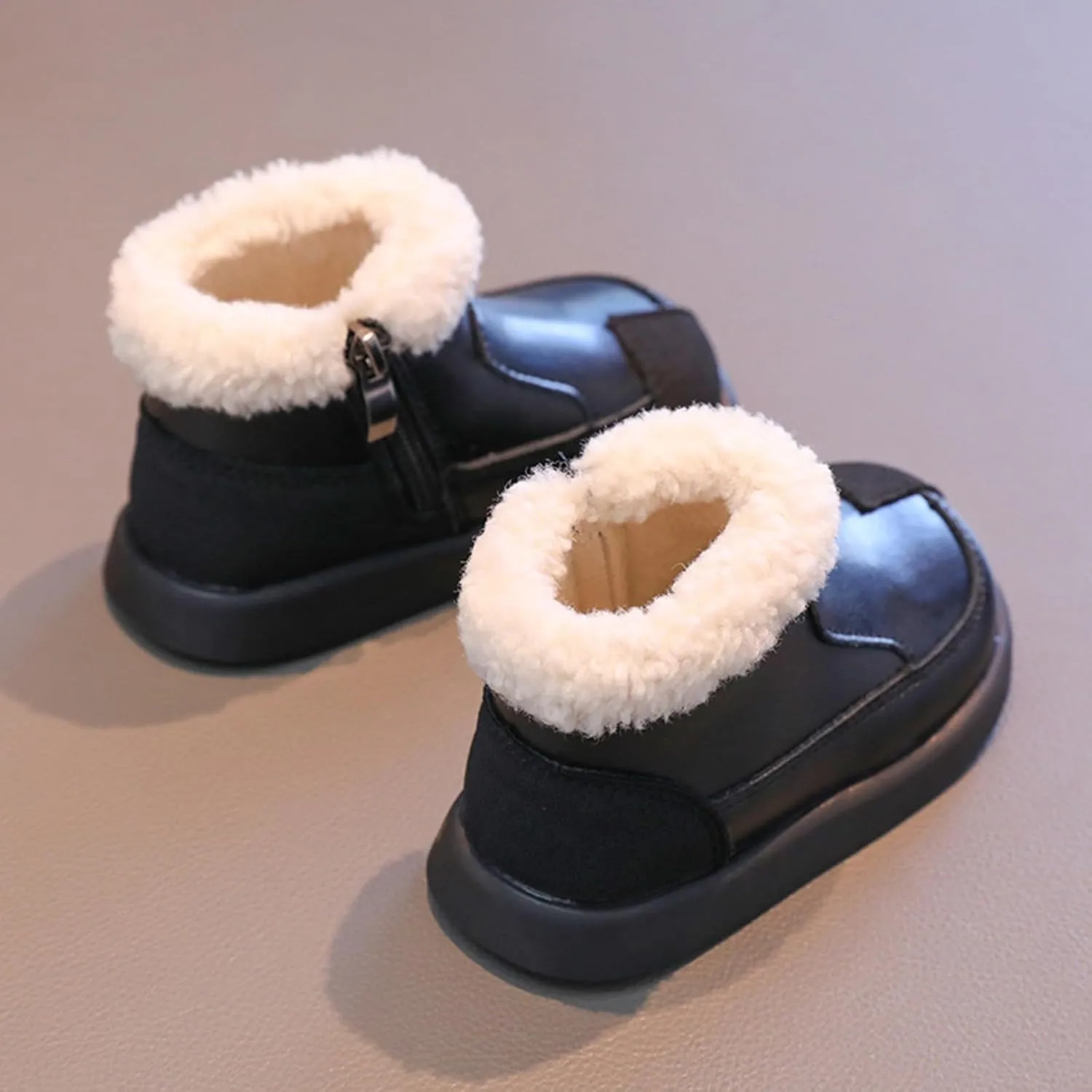 Warm Ankle Winter Boots for Girls Kids Soft Plush ining Fr Collar Zipper Snow Bootie Indoor Outdoor Warm Shoes