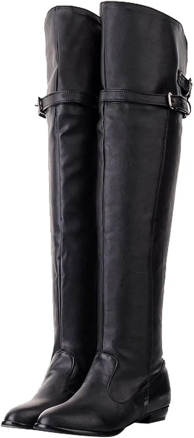 wodceeke Thigh High Boots for Women Low Heel Over the Knee Riding Boots Side Zipper Buckle Sexy Long Boots