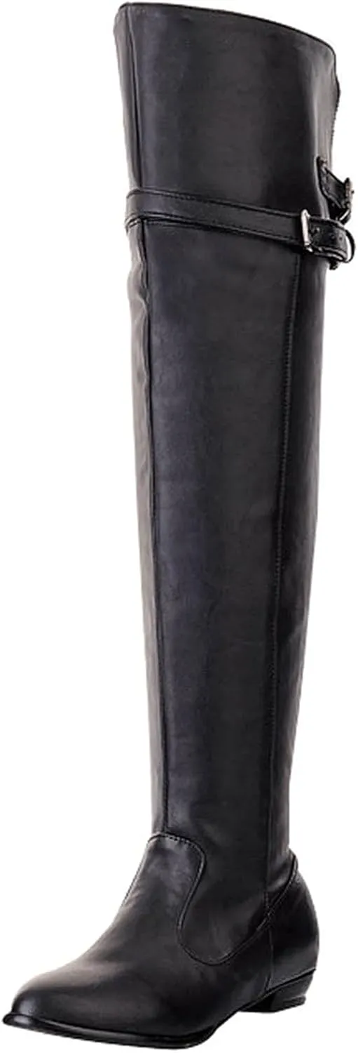 wodceeke Thigh High Boots for Women Low Heel Over the Knee Riding Boots Side Zipper Buckle Sexy Long Boots