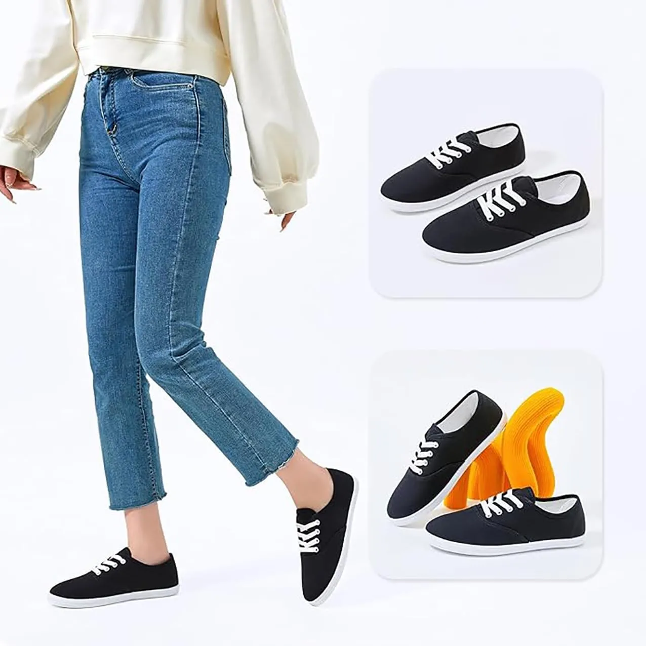 Women Canvas Sneakers Cute Walking Shoes Classic Canvas Shoes Comfort Lace Up Tennis Shoes Lightweight Textile Flats Shoes Foam Flat Shoes Biscuit Shoes