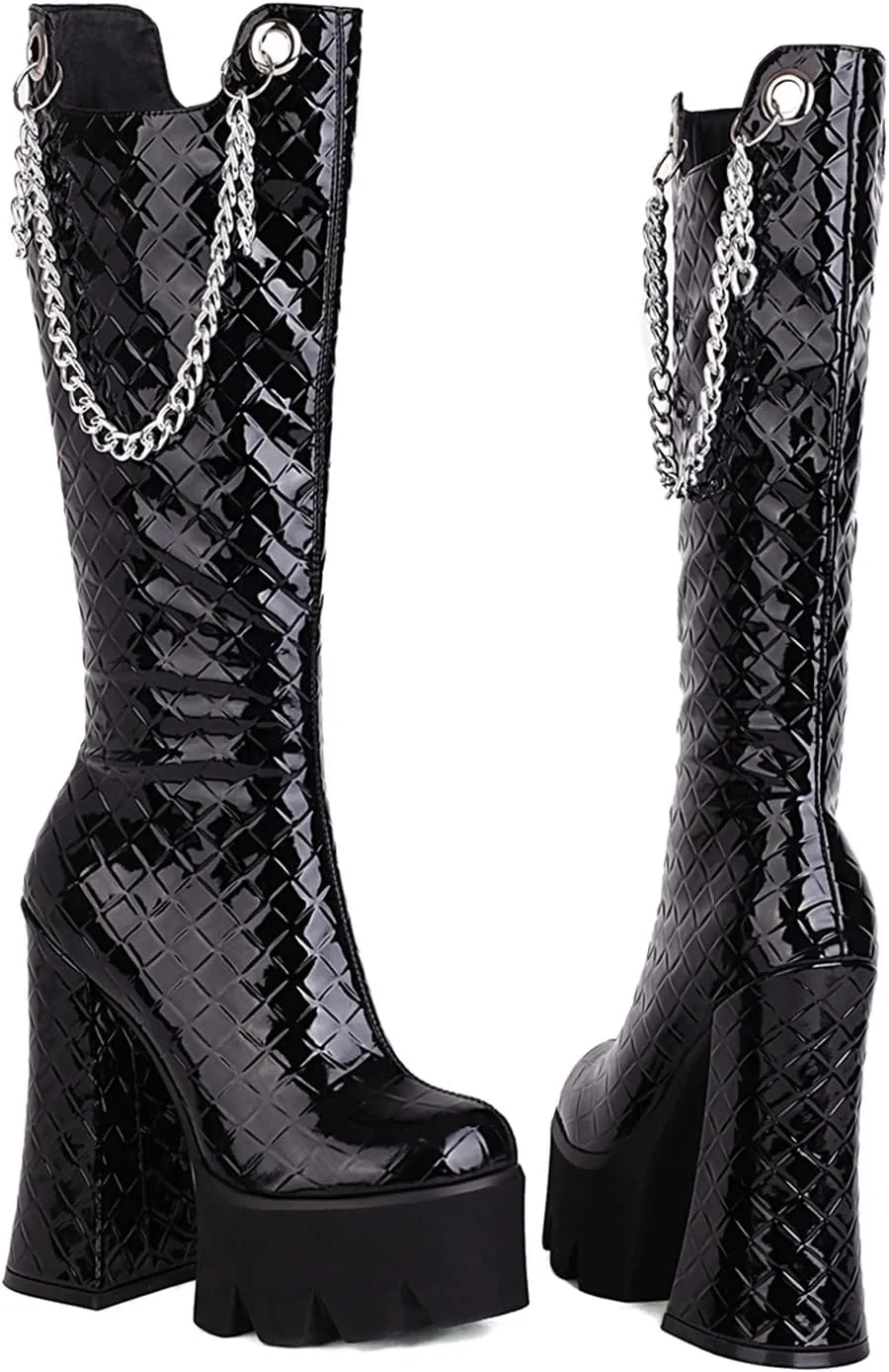 Women Fashion Super High Heels Platform Side Zipper Thick Heels Knee High Boots