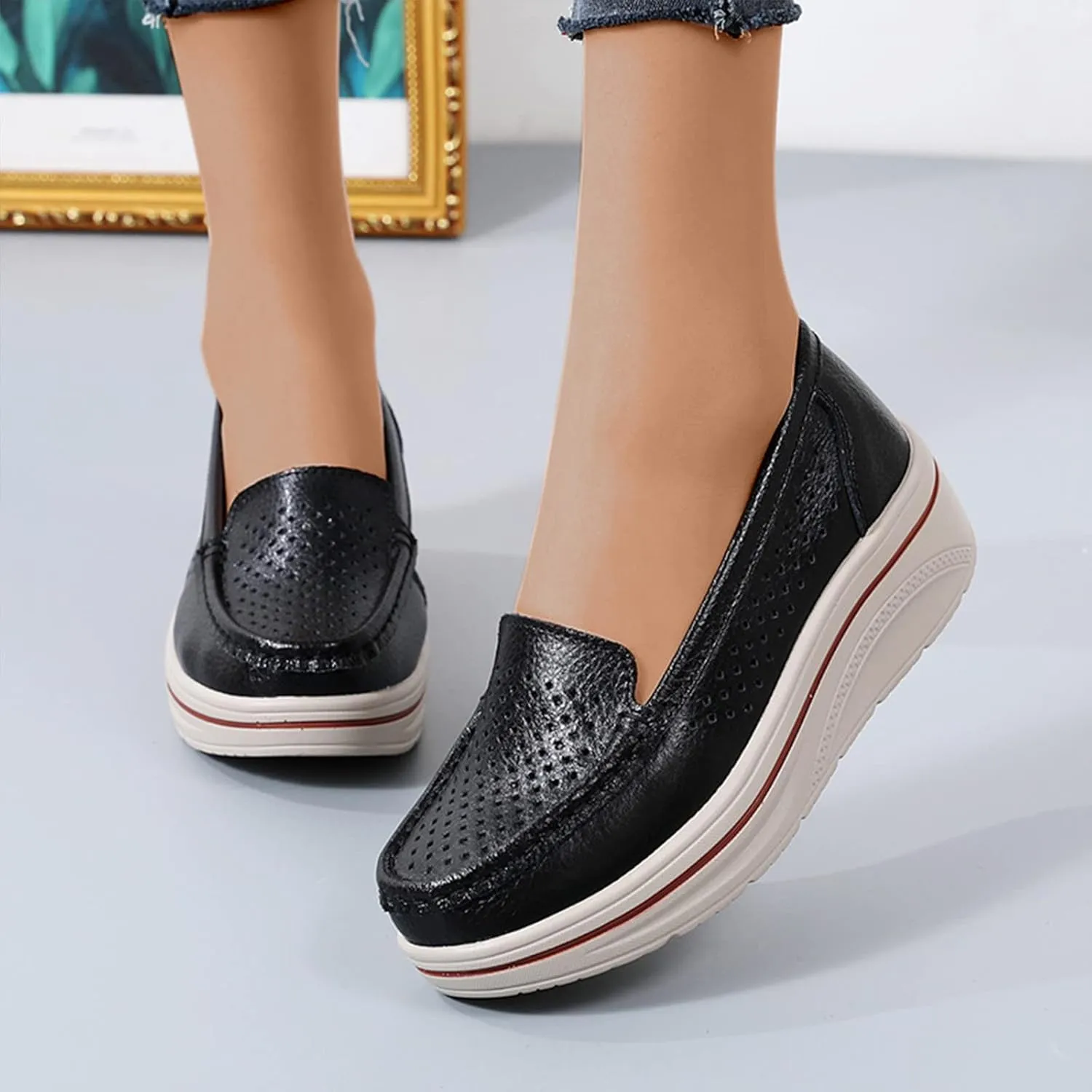 Women Slip On Loafers Comfort Platform Summer Sandals Shoe Business Casual Walking Workout Shoes Beach Vacation Footwear