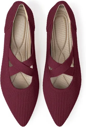 Women's Flats Shoes Pointed Toe Knit Washable Comfortable Dressy Mary Jane Ballet Flat with Strap