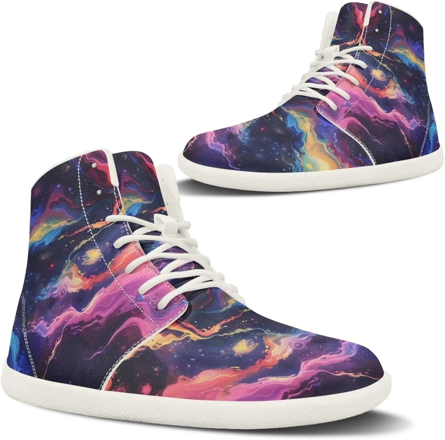 Women's High-top Barefoot Shoes Lightweight Wide Walking Shoes Zero Drop Outdoor Casual Sneakers for Hiking White Sole Size 6-12.5