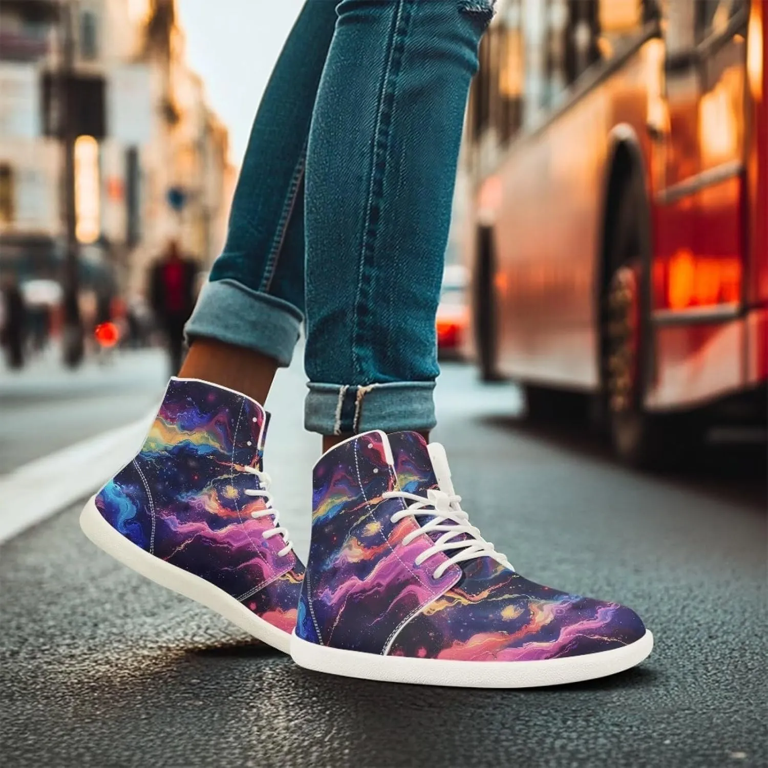 Women's High-top Barefoot Shoes Lightweight Wide Walking Shoes Zero Drop Outdoor Casual Sneakers for Hiking White Sole Size 6-12.5
