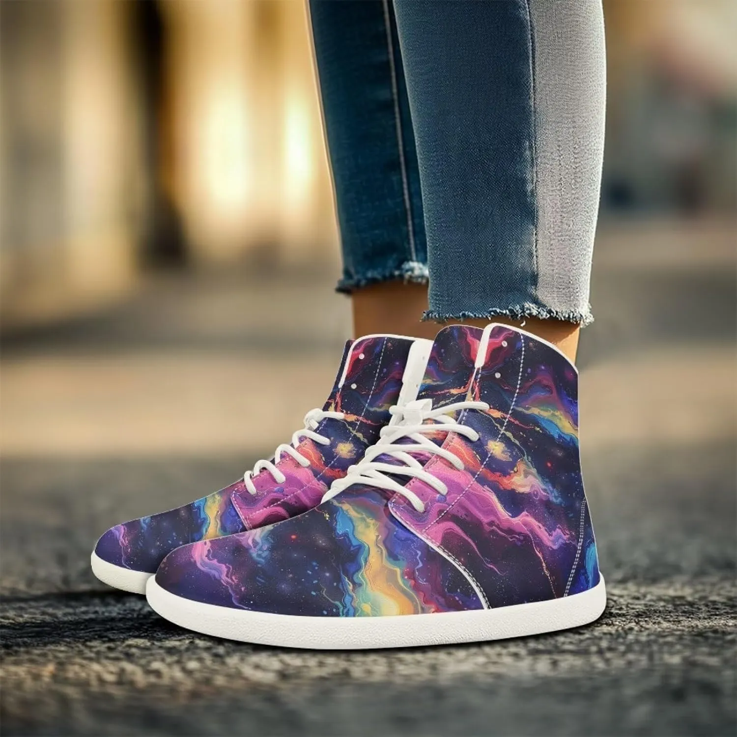 Women's High-top Barefoot Shoes Lightweight Wide Walking Shoes Zero Drop Outdoor Casual Sneakers for Hiking White Sole Size 6-12.5