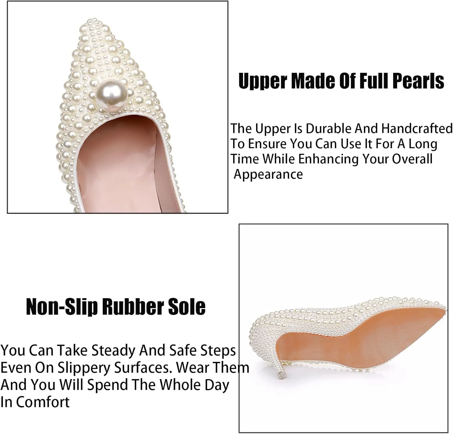 Women's Leather Pearl Stiletto Pumps Fashion Closed Pointed Toe Slip-on High Heel High Dress Shoes for Wedding Party