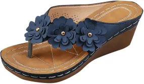 Womens Sandals Platform Wedge: Comfortable Dressy Casual Summer Beach Walking Slides Wedge Flip-Flops: Adjustable Hook Loop Flower Cushion Non-Slip Solid Color Open-Toe Shoes Flip Flop